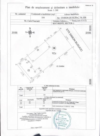 Teren Construcții intravilan de 354 mp, în Colentina
