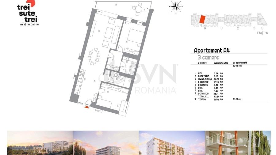Apartament cu 3 camere semidecomandat în Sisești