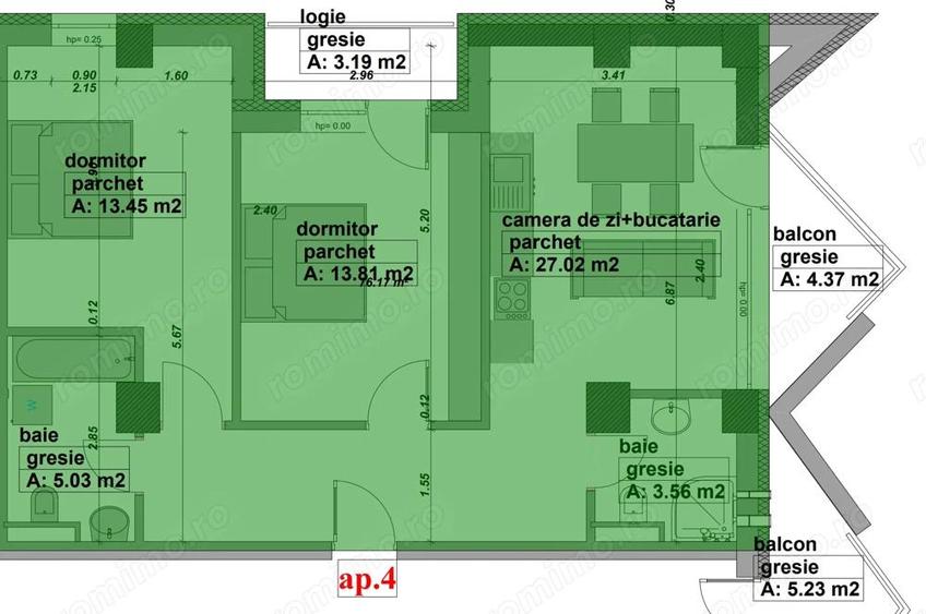 Apartament cu 3 camere decomandat în Sud