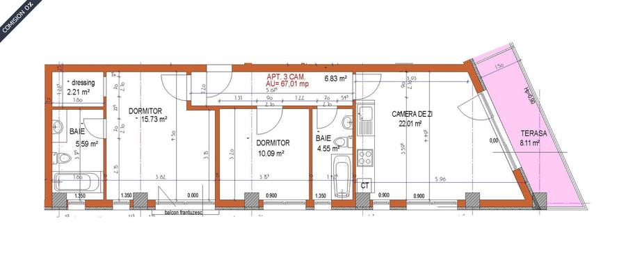 Apartament cu 3 camere decomandat în Tomis Plus