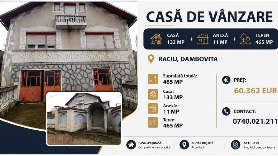 Casă individuală cu 4 camere cu Teren 465 Mp în Raciu