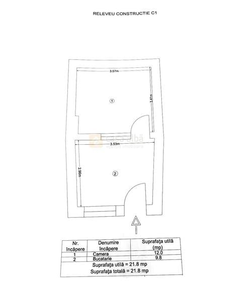Casă cu 2 camere cu Teren 62 Mp în Central