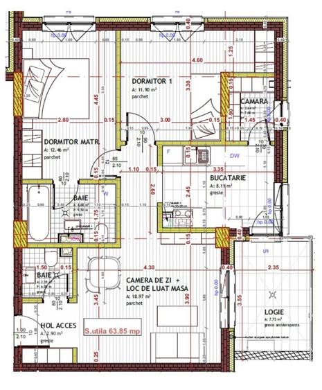 Apartament cu 3 camere semidecomandat în Florești