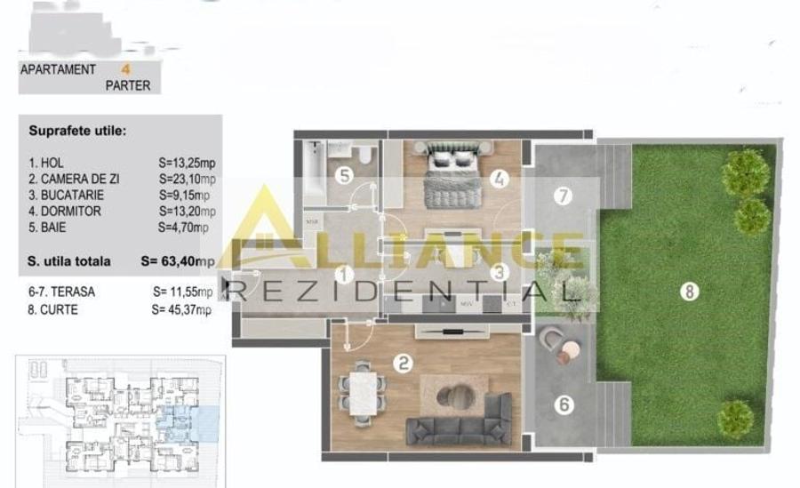 Apartament 2 camere | 63,40 mp utili | Gradina proprie 45 mp - 3
