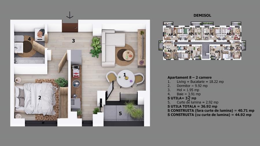 Apartament cu 2 camere decomandat în Central