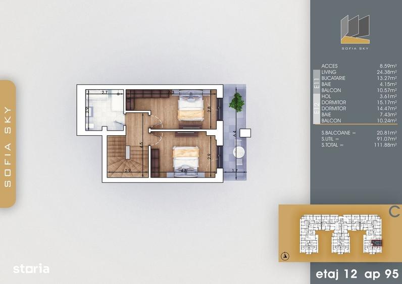 Apartament cu 3 camere în Est