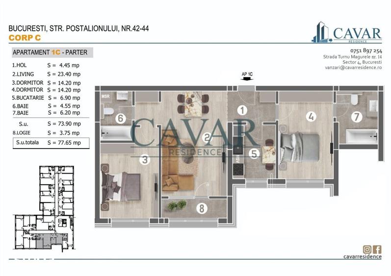 Apartament cu 3 camere în Brâncoveanu