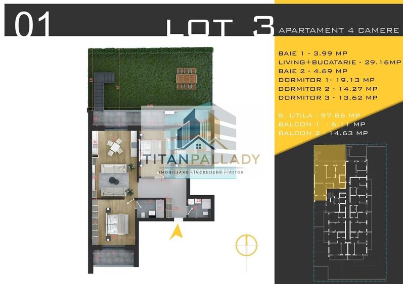 Apartament cu 4 camere în Titan