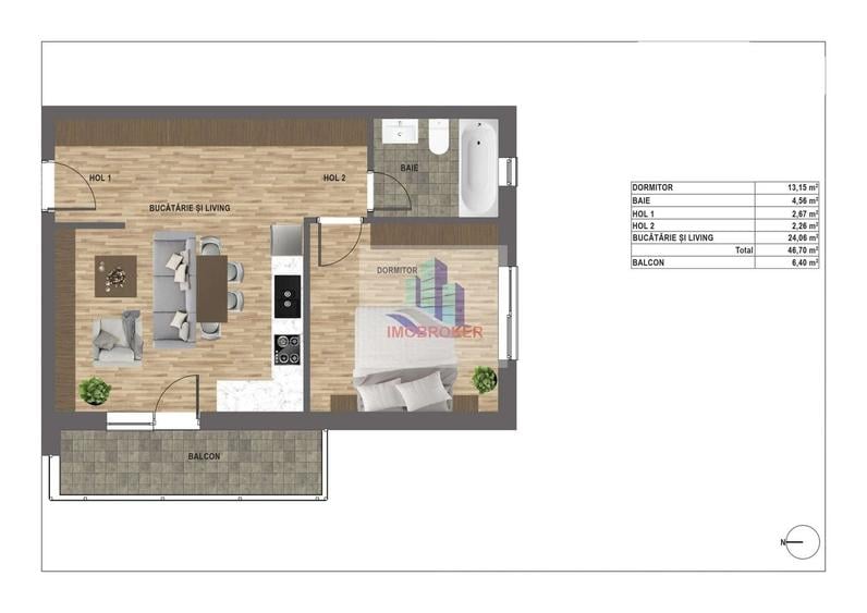 Apartament cu 2 camere semidecomandat, mobilat în Florești