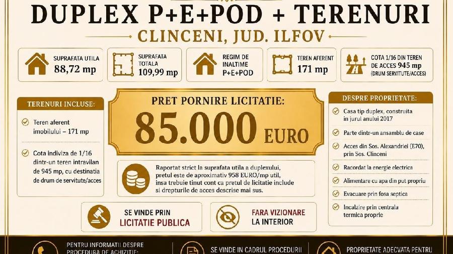Casă individuală cu 4 camere cu Teren 171 Mp în Clinceni
