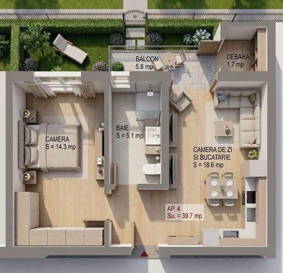 Apartament cu 2 camere semidecomandat în Exterior Vest