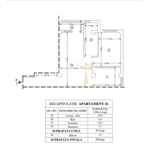 Apartament cu 2 camere în Miroslava