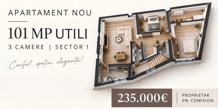 Apartament cu 3 camere decomandat, mobilat în Bucureștii Noi