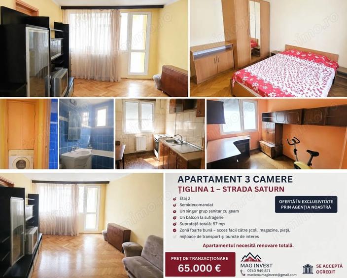 Apartament 3 camere de vanzare - Tiglina 1 - Strada Saturn - Etaj 2 - 3