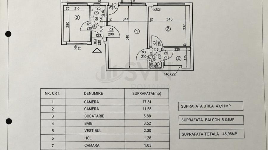 Apartament cu 2 camere semidecomandat în 1 Mai