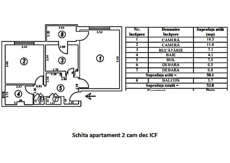 Apartament cu 2 camere decomandat, mobilat în