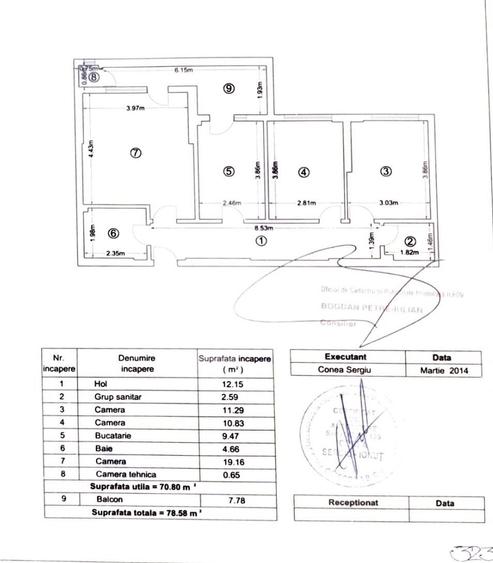 Apartament cu 3 camere decomandat în Central