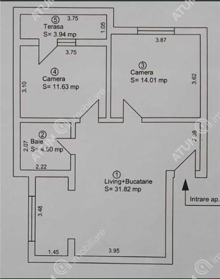 Apartament cu 3 camere decomandat în Central