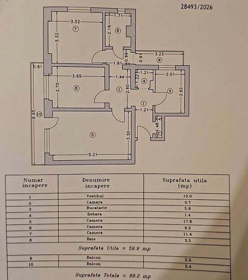 Apartament cu 3 camere decomandat, mobilat în Tei
