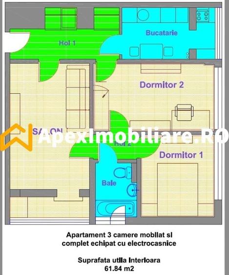 Apartament cu 3 camere decomandat în Giurgiului