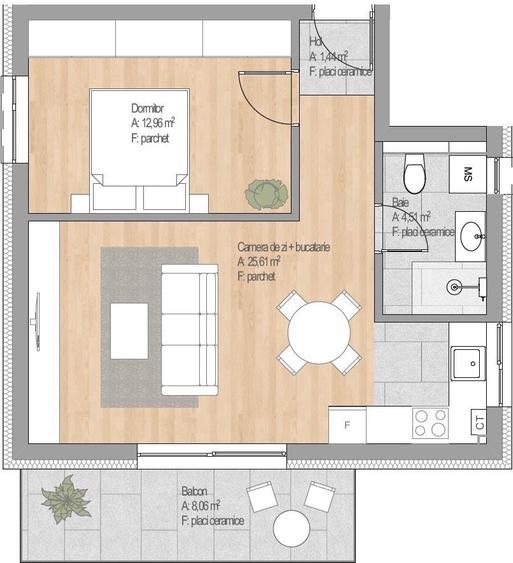 Apartament cu 2 camere semidecomandat în Florești
