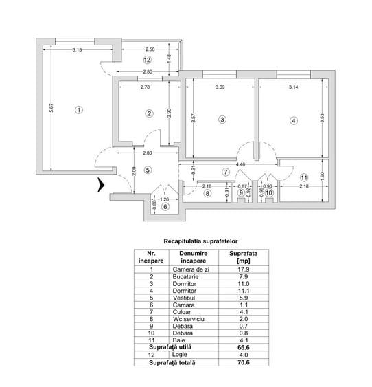 Apartament cu 3 camere decomandat în Dristor