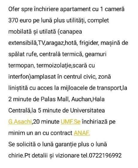 Garsonieră decomandată în Central