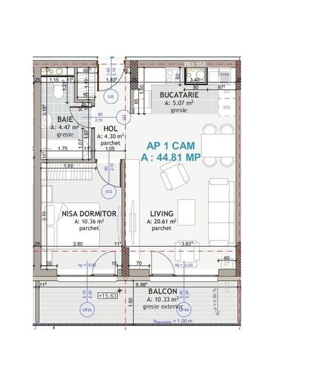 Apartament cu 2 camere semidecomandat în Florești