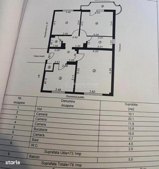 Apartament cu 3 camere în Micro 20