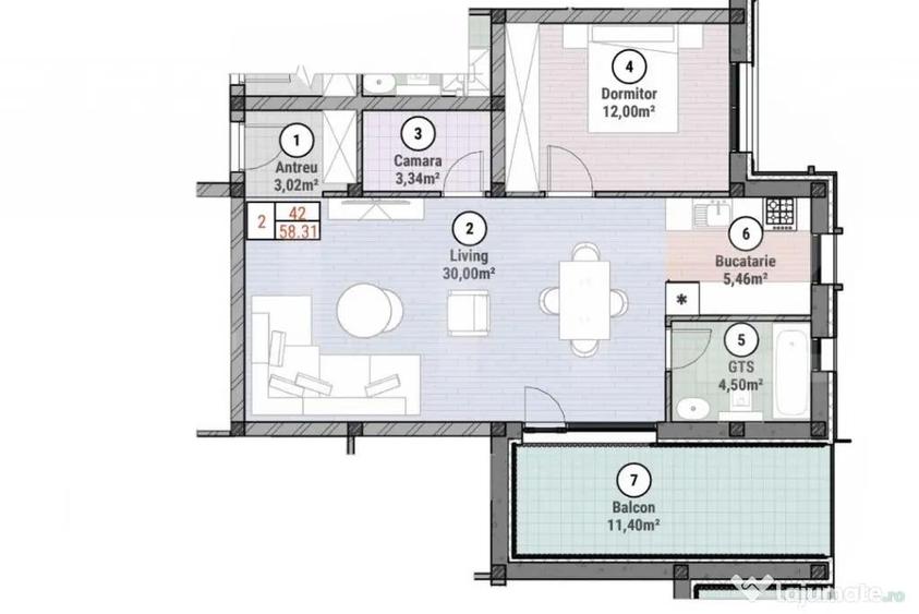 Apartament cu 2 camere semidecomandat în Moșnița Nouă