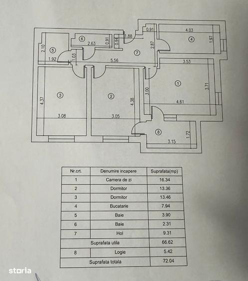 Apartament cu 3 camere în Rudeni