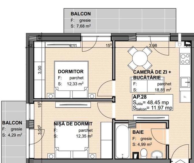 Apartament cu 3 camere semidecomandat în Apahida