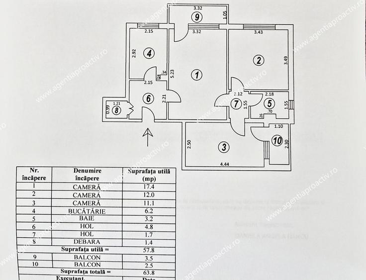 Apartament cu 3 camere semidecomandat în Micro 17