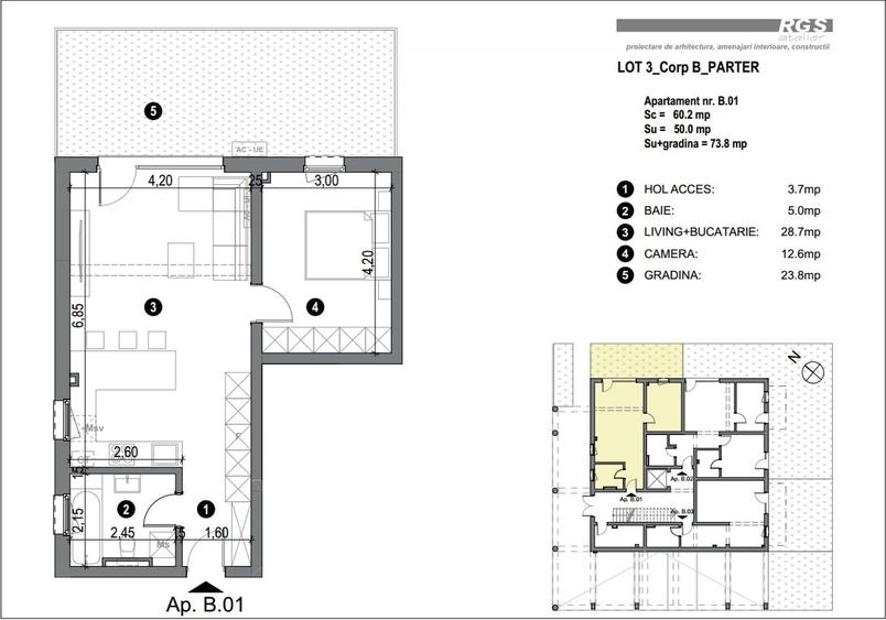Apartament cu 2 camere semidecomandat în Freidorf