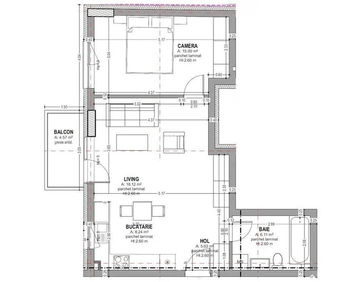 Apartament nou cu 2 camere de 54mp, etaj 2, cu garaj sub bloc inclus in pret, in Centru