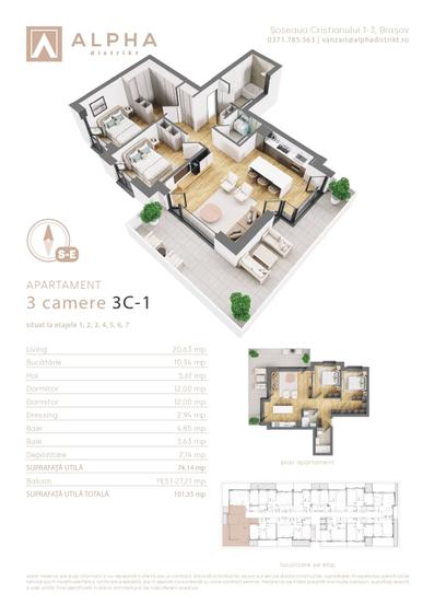 Apartament cu 3 camere decomandat în Bartolomeu