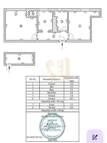 Apartament cu 2 camere decomandat în Hărmanului