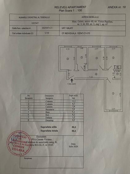 Apartament cu 3 camere decomandat în Micro 40