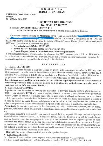 Teren de 1000 mp, în Central
