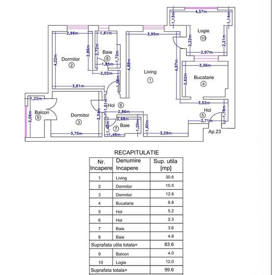 Apartament cu 3 camere în Sud