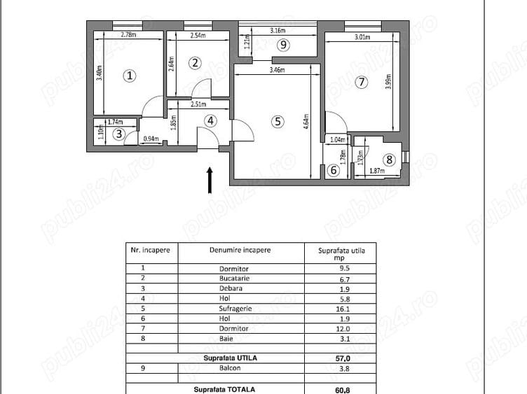 Apartament cu 3 camere semidecomandat în Sulina