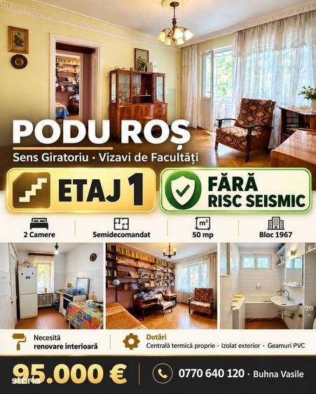 Apartament cu 2 camere semidecomandat în Podu Roș