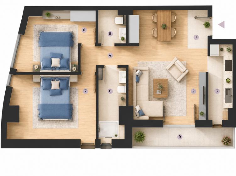Apartament cu 3 camere decomandat în Aeroport