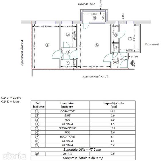 Apartament 2 camere, 48 mp, etaj 3/4, Corni?a langa ?coala 10 - 4