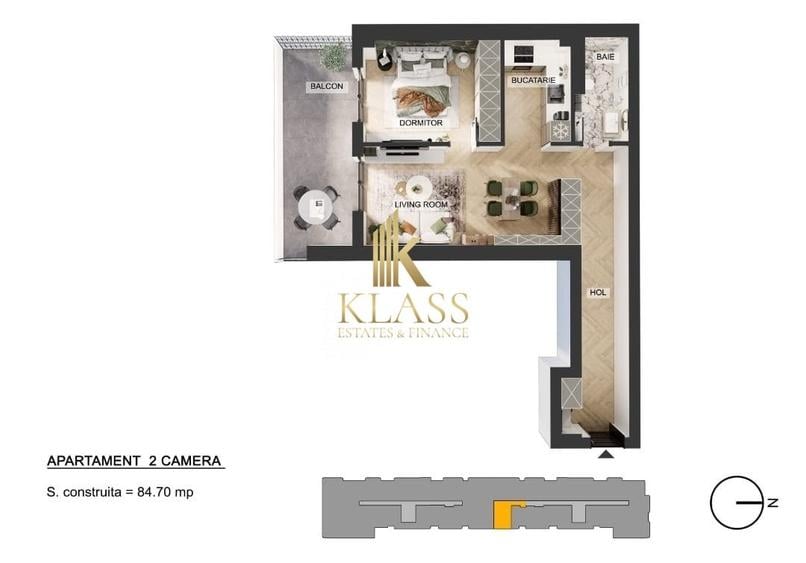 Apartament cu 2 camere decomandat, mobilat în Nord