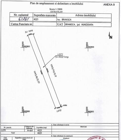 Teren agricol extravilan de 4021 mp, în Brănișca