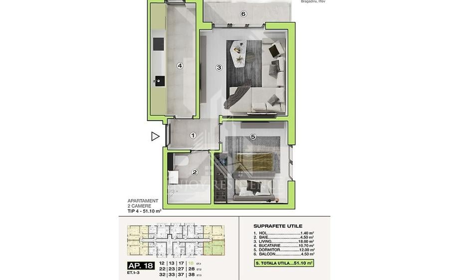 Apartament cu 2 camere semidecomandat în Bragadiru