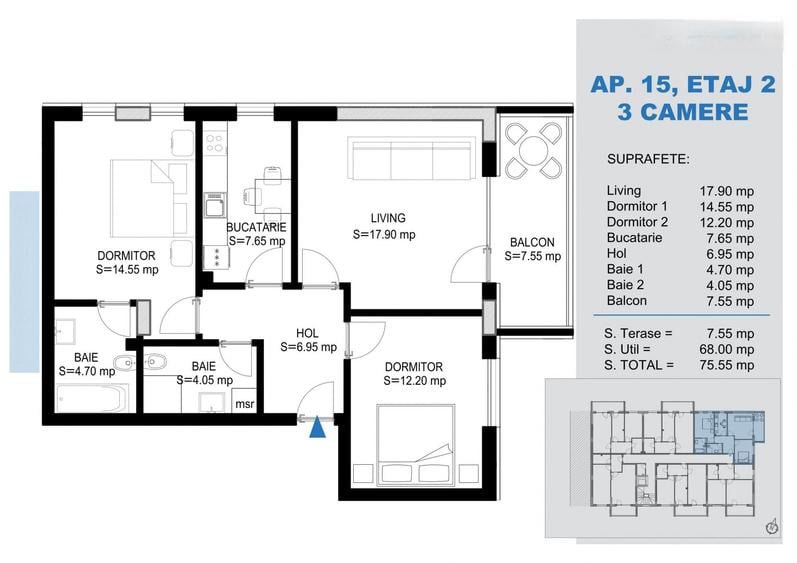 Apartament cu 3 camere în Theodor Pallady