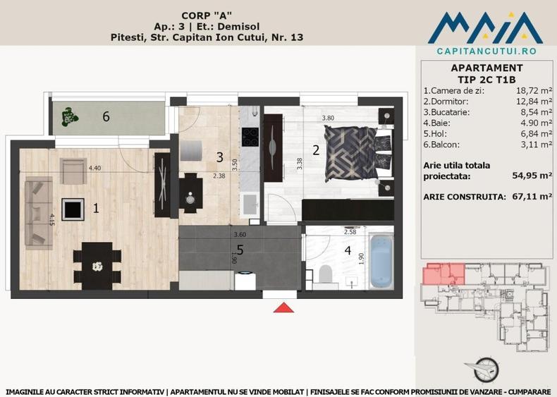 Apartament cu 2 camere decomandat în Negru Vodă