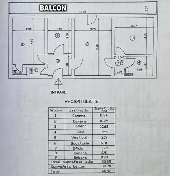 Apartament cu 3 camere semidecomandat în 1 Mai